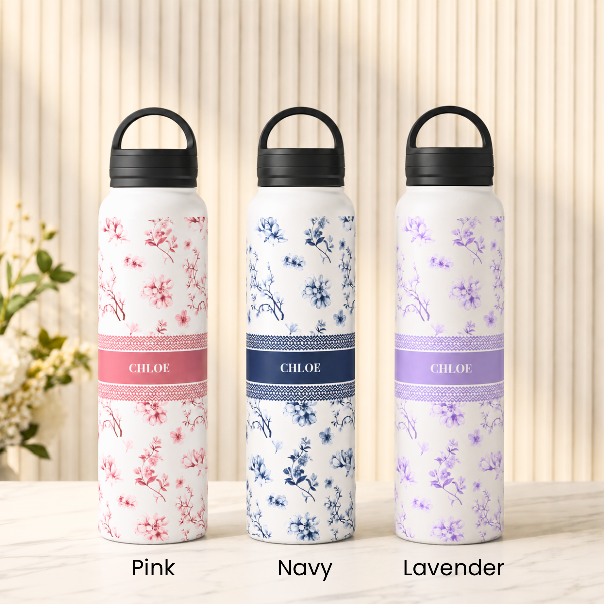 personalized floral stainless steel water bottle with handle lid personalized floral stainless steel water bottle with handle lid