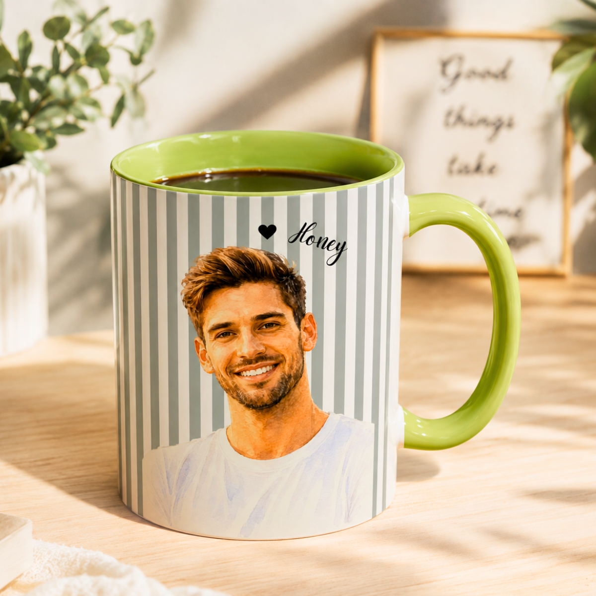 custom photo watercolor stripe mug your photo + name custom photo watercolor stripe mug your photo + name