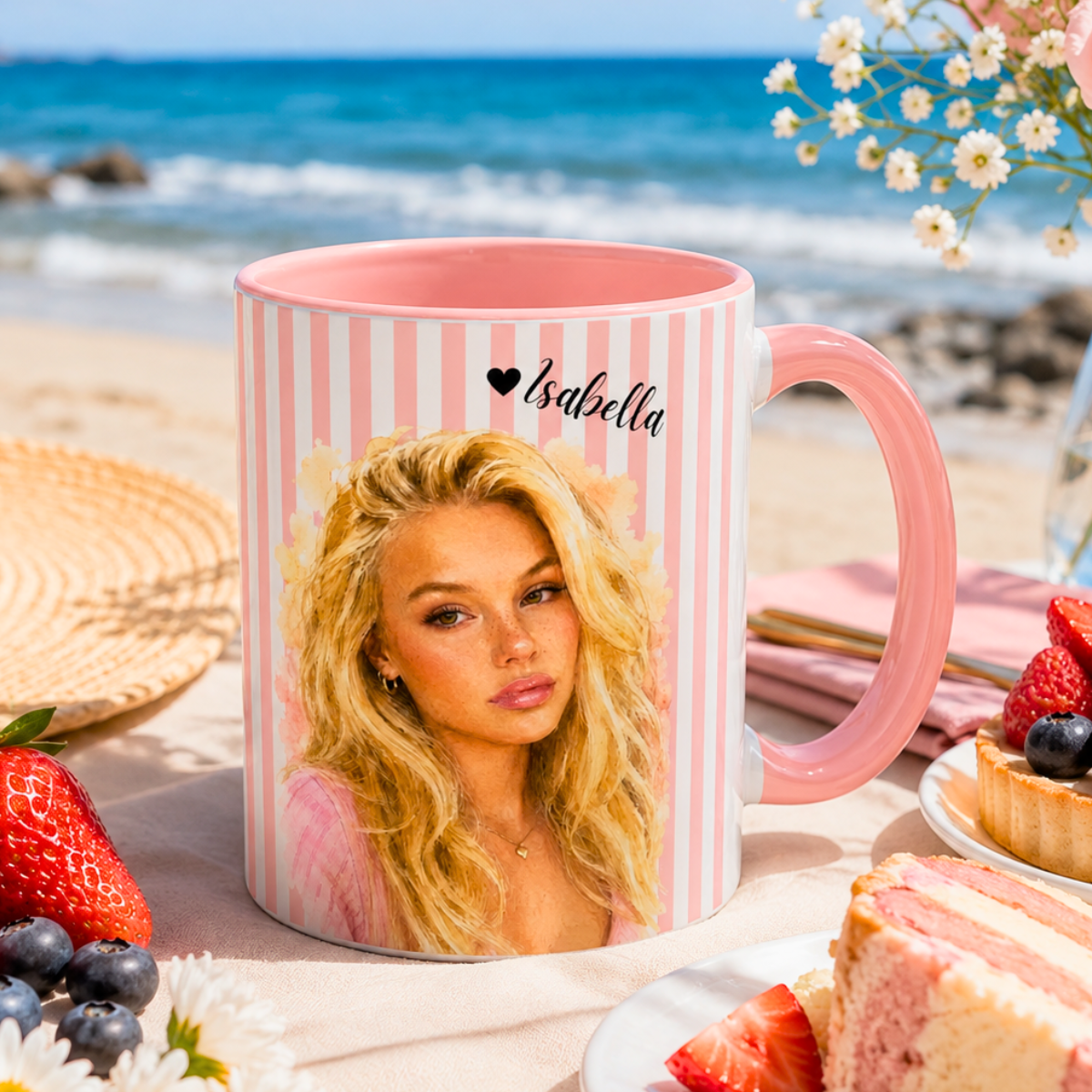 custom photo watercolor stripe mug your photo + name custom photo watercolor stripe mug your photo + name