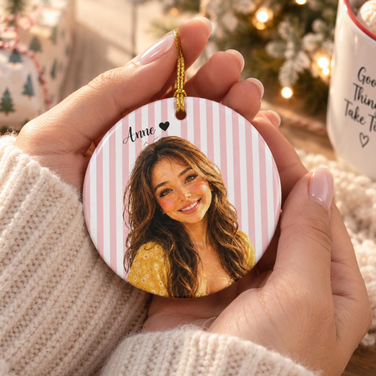 custom watercolor striped photo ornament using your photo + name custom watercolor striped photo ornament using your photo + name