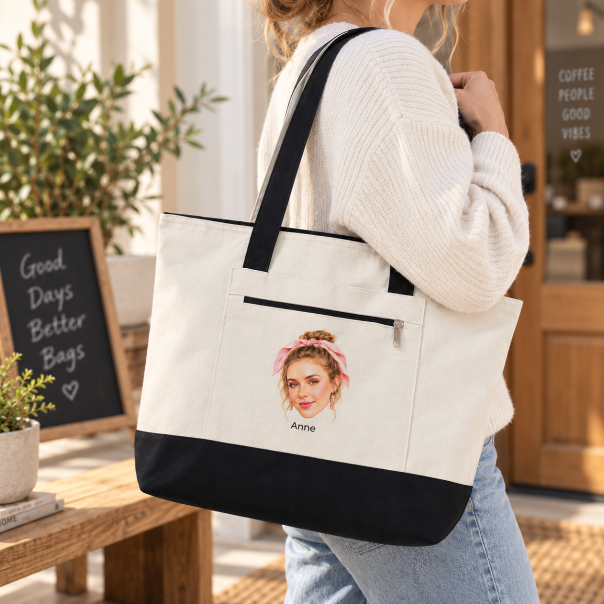custom photo zippered tote bag using your photo + name custom photo zippered tote bag using your photo + name