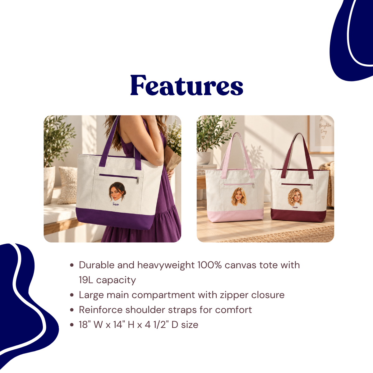 custom photo zippered tote bag using your photo + name custom photo zippered tote bag using your photo + name