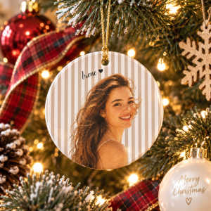 custom watercolor striped photo ornament using your photo + name